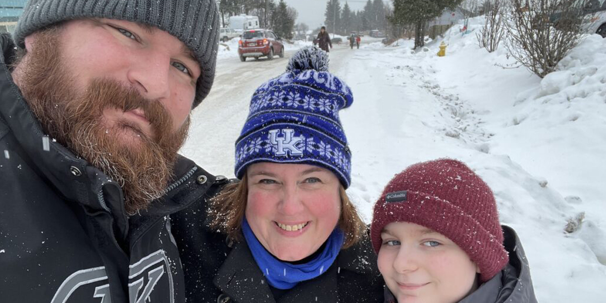 Williams family poses for a photo in the snow